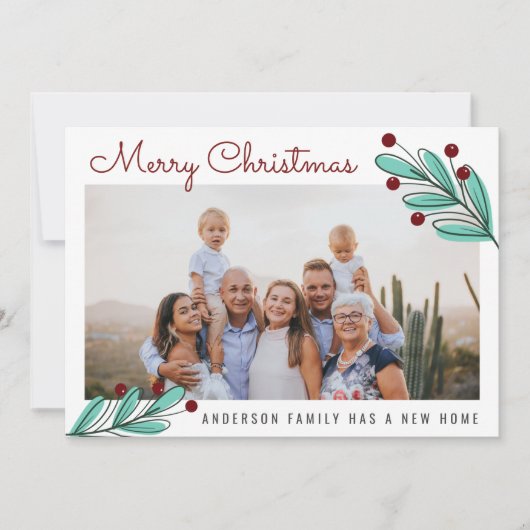 メリークリスマスファミリーフォトさくらんぼ植物の移動 案内状 (正面)