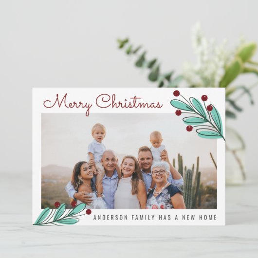 メリークリスマスファミリーフォトさくらんぼ植物の移動 案内状 (スタンド正面)