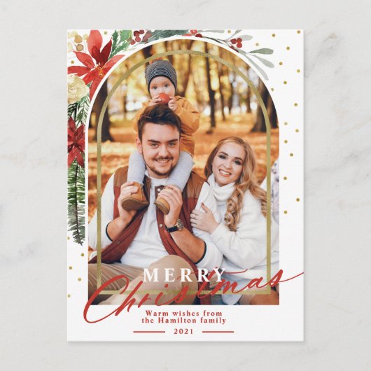 メリークリスマスファミリーフォトアーチクリスマスカード シーズンポストカード (正面)