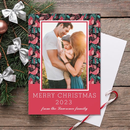 メリークリスマスファミリーフォトウィンターバード シーズンカード