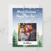 メリークリスマスファミリーフォトウィンターフォレスト シーズンカード (正面)