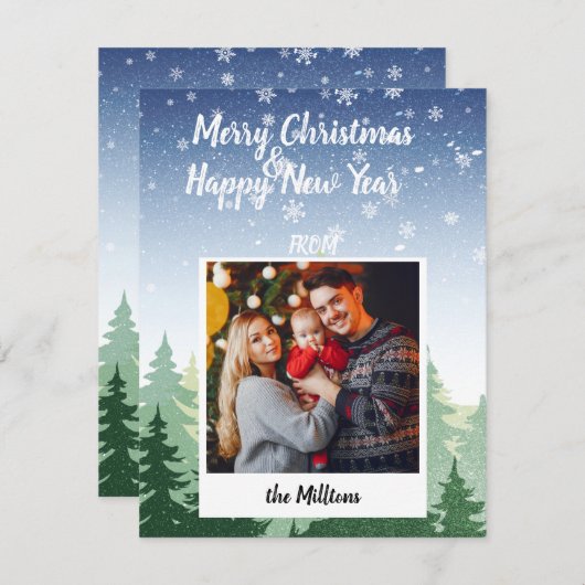 メリークリスマスファミリーフォトウィンターフォレスト シーズンカード (正面/裏面)