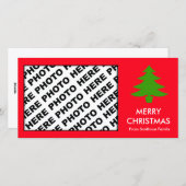 メリークリスマスファミリーフォトカードツリーレッド シーズンカード (正面/裏面)