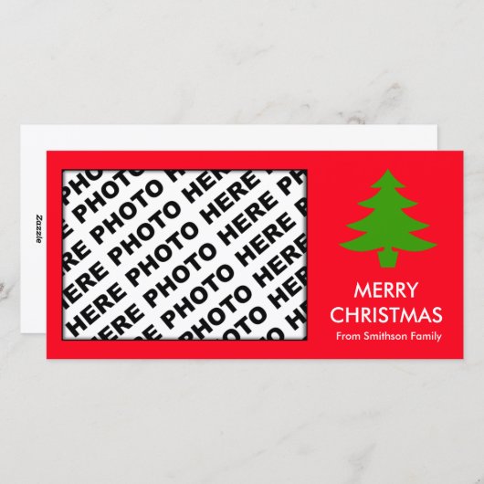 メリークリスマスファミリーフォトカードツリーレッド シーズンカード (正面/裏面)