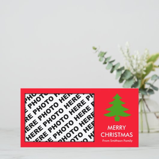 メリークリスマスファミリーフォトカードツリーレッド シーズンカード (スタンド正面)