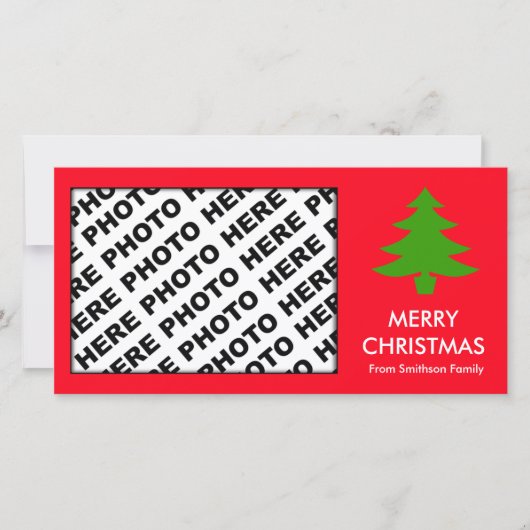 メリークリスマスファミリーフォトカードツリーレッド シーズンカード (正面)