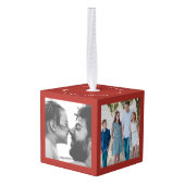 メリークリスマスファミリーフォトキューブレッド キューブオーナメント (裏面アングル)