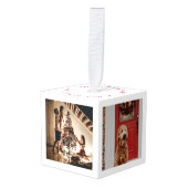 メリークリスマスファミリーフォトキューブ赤白 キューブオーナメント (正面アングル)