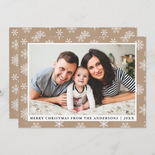 メリークリスマスファミリーフォトクラフトスノーフレーク シーズンカード (正面/裏面)