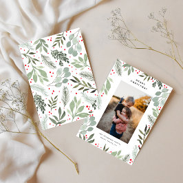 メリークリスマスファミリーフォトグリーンウォーター色カード 招待状