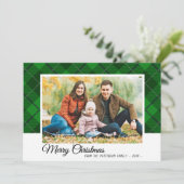 メリークリスマスファミリーフォトグリーンタータンチェックスタイル カード (スタンド正面)