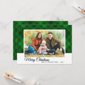 メリークリスマスファミリーフォトグリーンタータンチェックスタイル カード (正面/裏面インサイチュ)