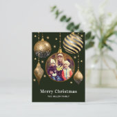 メリークリスマスファミリーフォトグリーン金ゴールド シーズンポストカード (スタンド正面)