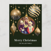 メリークリスマスファミリーフォトグリーン金ゴールド シーズンポストカード (正面)