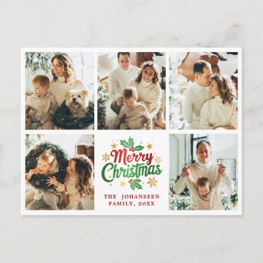 メリークリスマスファミリーフォトコラージュフェスティバルベリー ポストカード (正面)