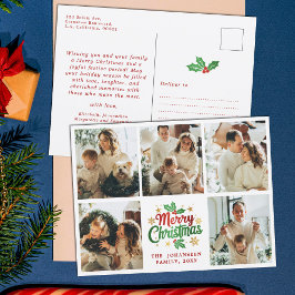 メリークリスマスファミリーフォトコラージュフェスティバルベリー ポストカード