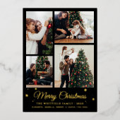 メリークリスマスファミリーフォトコラージュプレイド金ゴールド 箔シーズンカード (正面)