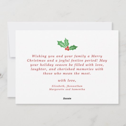 メリークリスマスファミリーフォトコラージュホリーベリー シーズンカード (裏面)