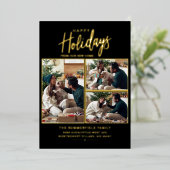 メリークリスマスファミリーフォトコラージュ移動金ゴールド 箔シーズンカード (立ち正面)