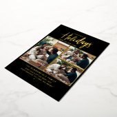 メリークリスマスファミリーフォトコラージュ移動金ゴールド 箔シーズンカード (回転した状態)