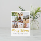 メリークリスマスファミリーフォトコラージュ 箔シーズンポストカード (立ち正面)