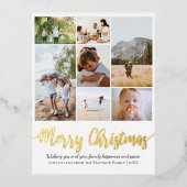 メリークリスマスファミリーフォトコラージュ 箔シーズンポストカード (正面)