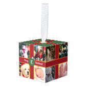 メリークリスマスファミリーフォトコラージングモノグラム キューブオーナメント (正面アングル)