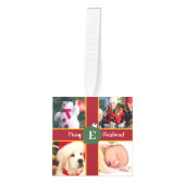 メリークリスマスファミリーフォトコラージングモノグラム キューブオーナメント (正面)