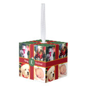 メリークリスマスファミリーフォトコラージングモノグラム キューブオーナメント (裏面アングル)