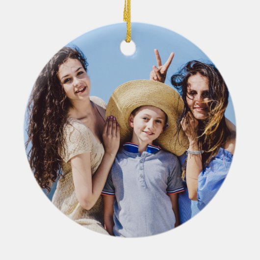 メリークリスマスファミリーフォトスターフィッシュ セラミックオーナメント (裏面)