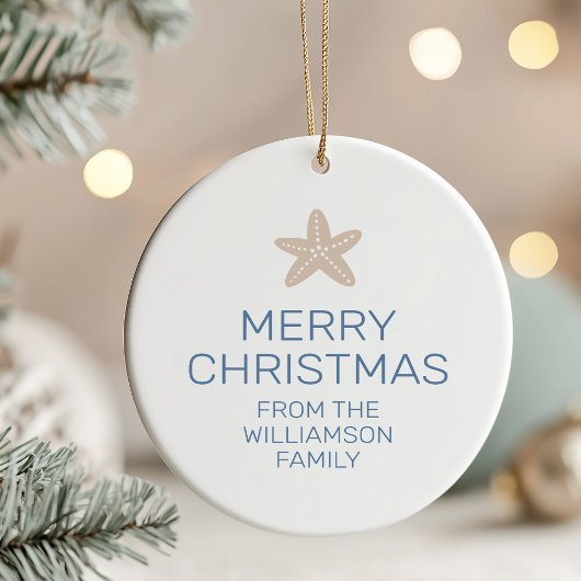 メリークリスマスファミリーフォトスターフィッシュ セラミックオーナメント