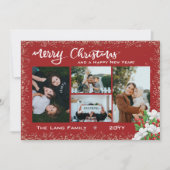 メリークリスマスファミリーフォトスノーウィンター花模様 シーズンカード (正面)