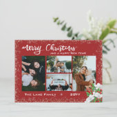 メリークリスマスファミリーフォトスノーウィンター花模様 シーズンカード (スタンド正面)