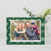 メリークリスマスファミリーフォトスノーフレークのカードグリーン 招待状 (スタンド正面)