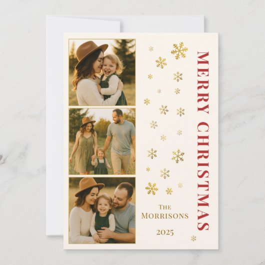 メリークリスマスファミリーフォトスノーフレークエレガントー シーズンカード (正面)