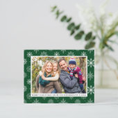メリークリスマスファミリーフォトスノーフレークスグリーン シーズンポストカード (スタンド正面)