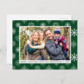 メリークリスマスファミリーフォトスノーフレークスグリーン シーズンポストカード (正面/裏面)