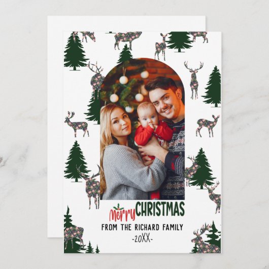 メリークリスマスファミリーフォトツリーディアー シーズンカード (正面/裏面)