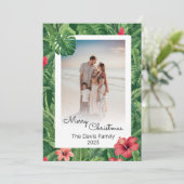メリークリスマスファミリーフォトトロピカルフラワーリーフ シーズンカード (スタンド正面)
