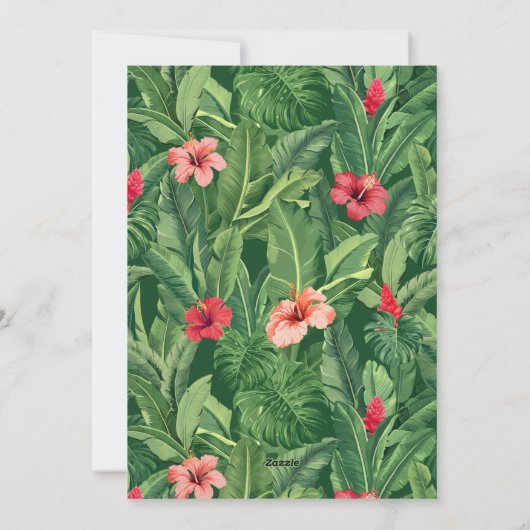 メリークリスマスファミリーフォトトロピカルフラワーリーフ シーズンカード (裏面)