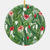 メリークリスマスファミリーフォトトロピカルフラワーリーフ セラミックオーナメント (裏面)