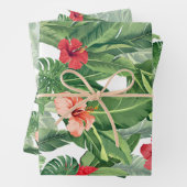 メリークリスマスファミリーフォトトロピカルフラワーリーフ ラッピングペーパーシート (インサイチュ)