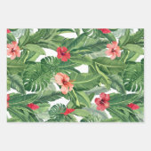 メリークリスマスファミリーフォトトロピカルフラワーリーフ ラッピングペーパーシート (正面)