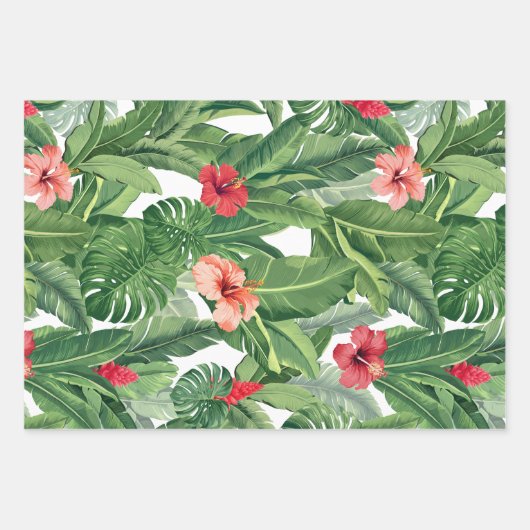 メリークリスマスファミリーフォトトロピカルフラワーリーフ ラッピングペーパーシート (正面)