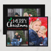 メリークリスマスファミリーフォトハンドレターブラック シーズンカード (正面/裏面)