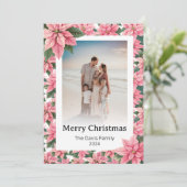メリークリスマスファミリーフォトピンクポインセチア シーズンカード (スタンド正面)
