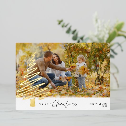メリークリスマスファミリーフォトフォイルホリデーカード 箔シーズンカード (立ち正面)