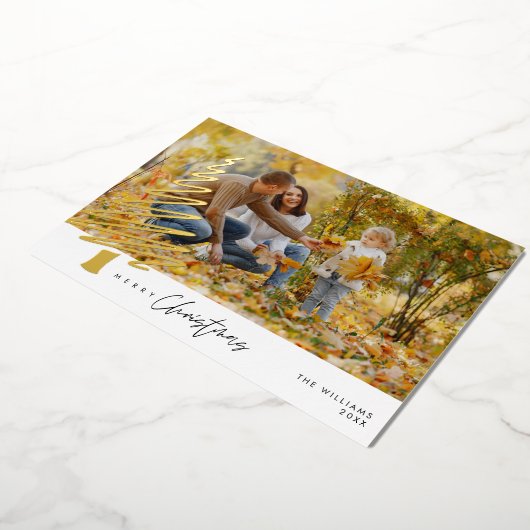 メリークリスマスファミリーフォトフォイルホリデーカード 箔シーズンカード (回転した状態)