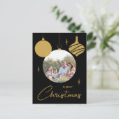 メリークリスマスファミリーフォトブラック&金ゴールド シーズンポストカード (スタンド正面)