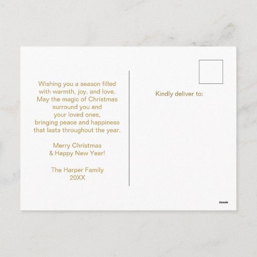 メリークリスマスファミリーフォトブラック&金ゴールド シーズンポストカード (裏面)